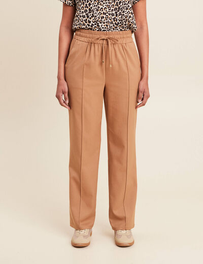 Pantalon droit taille haute camel femme