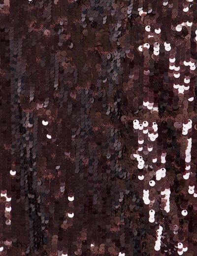 T-shirt &agrave; sequins manches courtes marron fonc&eacute; femme