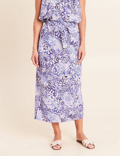 Jupe midi droite bleu femme