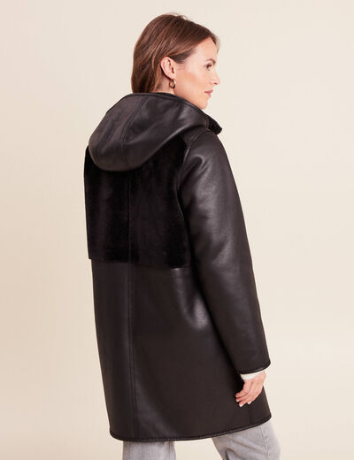 Manteau fausse fourrure capuche amovible noir femme