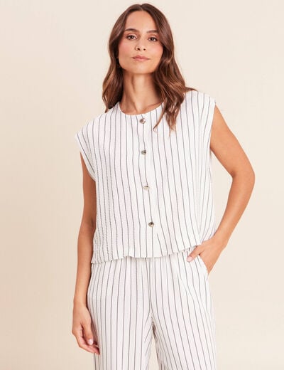 Blouse sans manches col rond doubl&eacute; gris fonc&eacute; femme