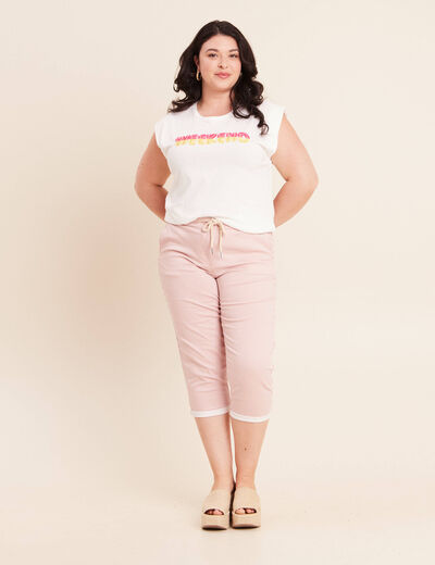 T-shirt col rond sans manches ecru femme