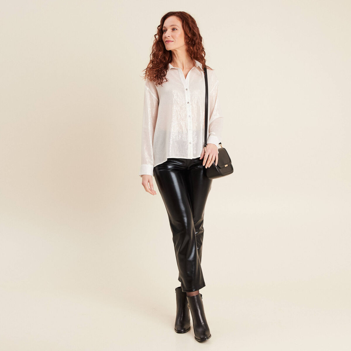 Chemise manches longues iris&eacute;e blanc femme
