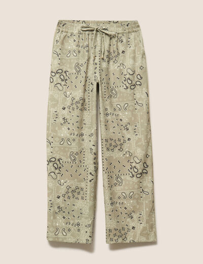 Pantalon large taille haute vert femme