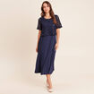 Robe 2 en 1 pliss&eacute;e col rond bleu marine femme