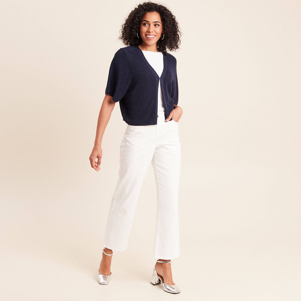 Gilet manches courtes bleu marine femme