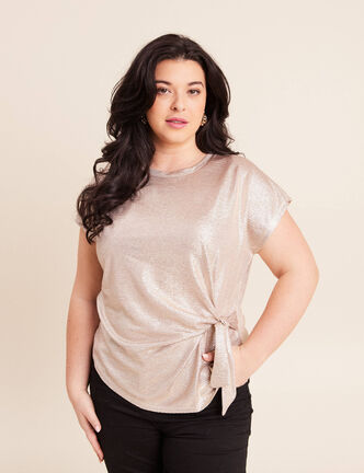 T-shirt manches courtes nou&eacute; couleur or femme