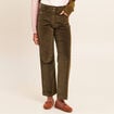 Pantalon taille haute en velours vert kaki femme