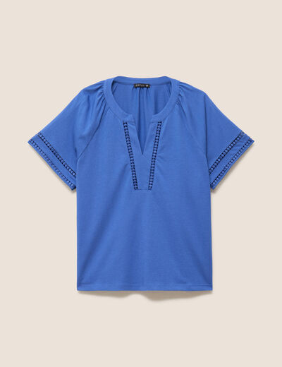 Blouse col v manches courtes bleu roi femme