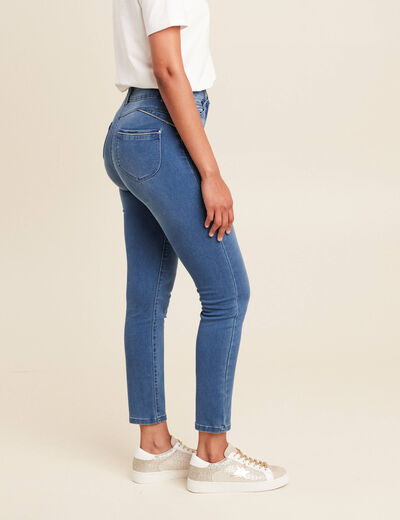 Jean ajusté taille haute denim double stone femme
