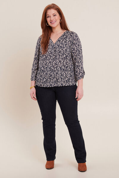 Jeans droit taille haute denim brut femme