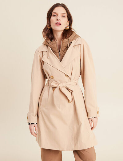 Trench ceinturé à capuche beige femme