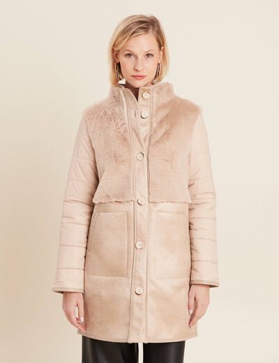 Manteau long su&eacute;dine sable femme