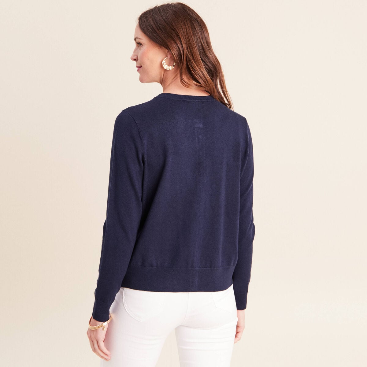 Gilet manches longues col rond bleu marine femme