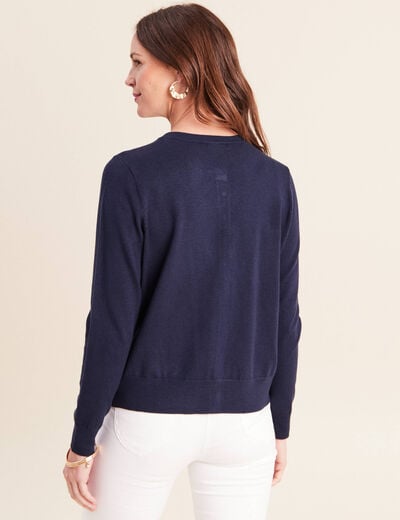 Gilet manches longues col rond bleu marine femme