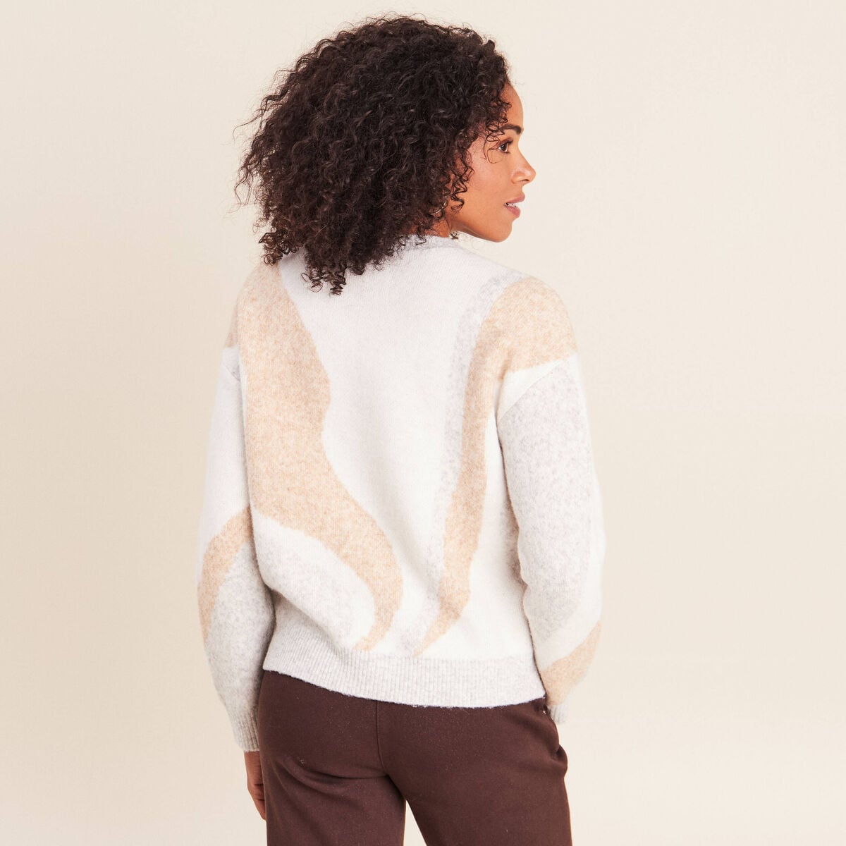 Pull col rond beige femme