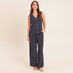 Pantalon large taille haute bleu fonc&eacute; femme