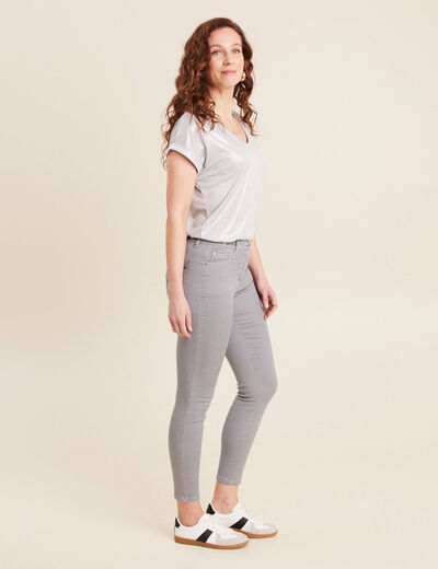 Pantalon ajusté sequins denim gris clair femme