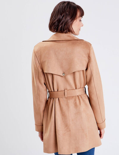 Trench droit effet suédine marron femme