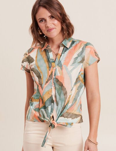 Chemise manches courtes nouée multicolore femme