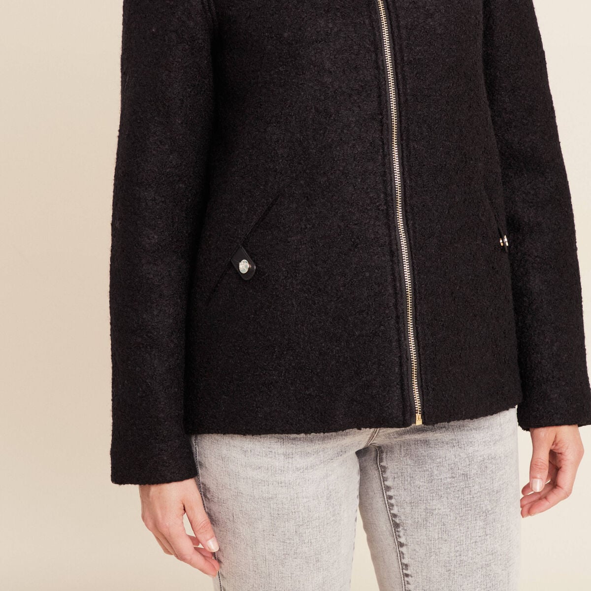 Manteau doubl&eacute; avec laine noir femme