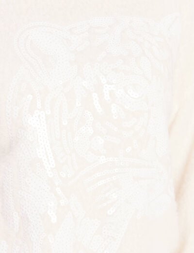 Pull col rond ecru femme