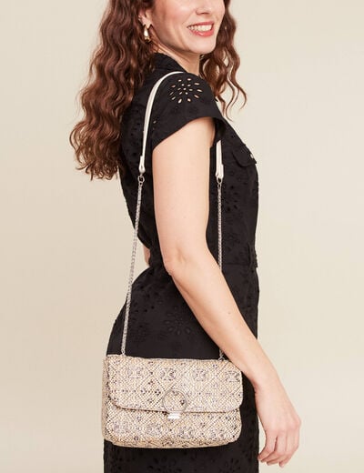 Sac tressé raphia couleur argent femme