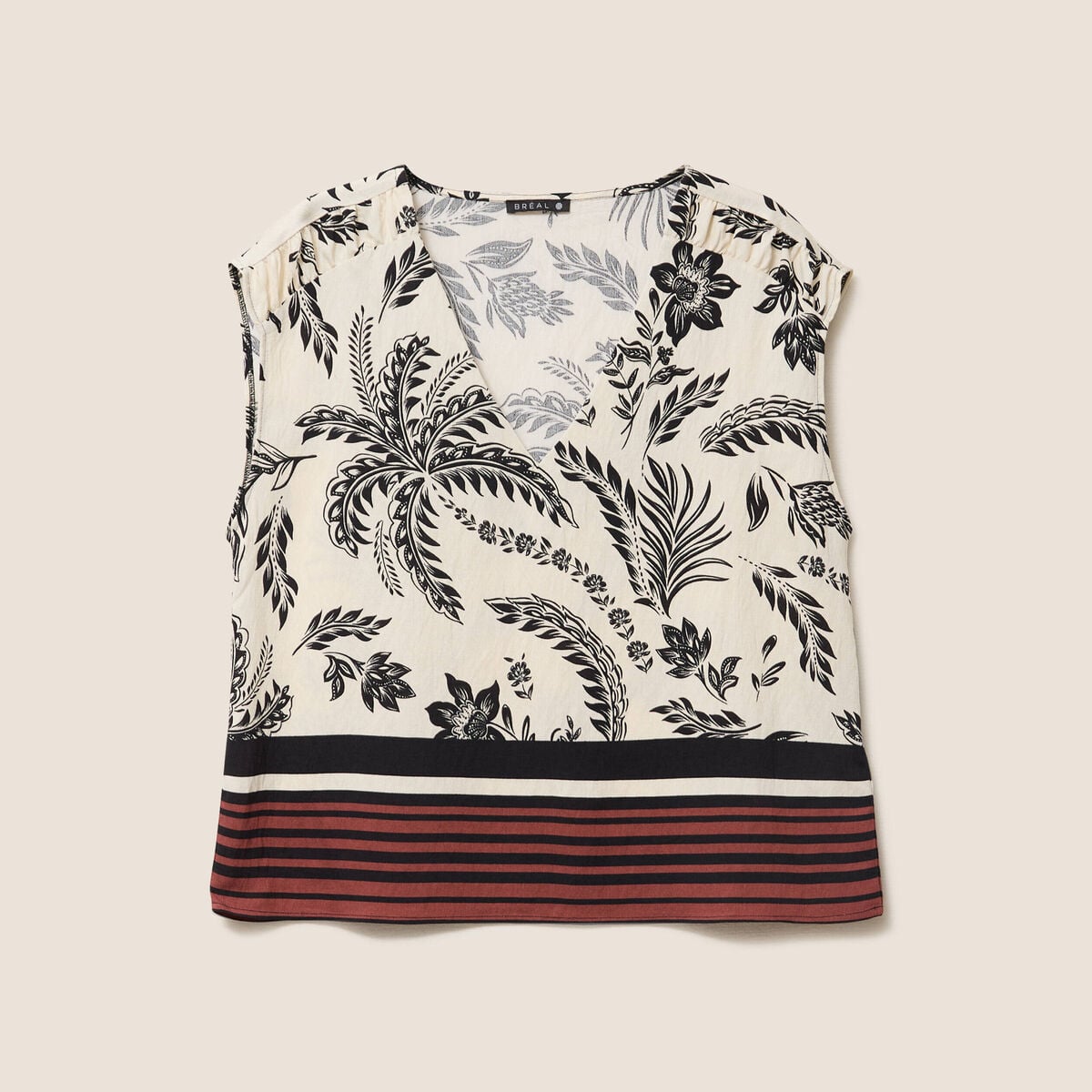 Blouse col v manches courtes fluide noir femme