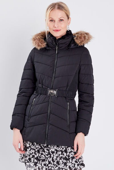Doudoune cintrée à capuche noir femme