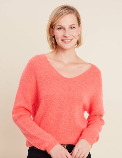 Pull manches longues rose vif femme