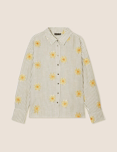 Chemise manches longues brodée jaune femme
