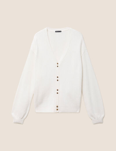 Gilet col v manches longues ecru femme