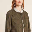 Veste en jean détails tressés vert olive femme