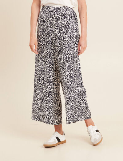 Pantalon 7/8ème taille haute bleu marine femme