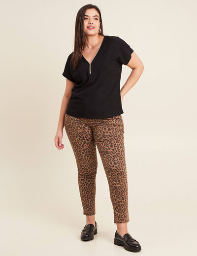 Pantalon léger taille standard 7/8ème marron cognac femme