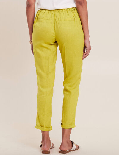 Pantalon flou ceinturé vert anis femme