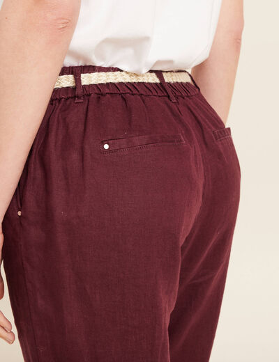 Pantalon flou ceinturé prune femme