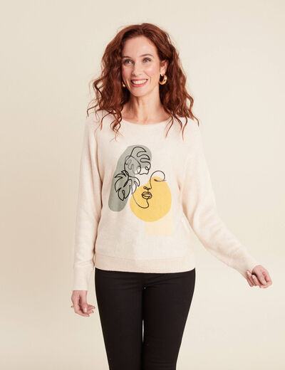Pull manches longues creme femme