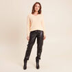 Pull col v orange abricot femme