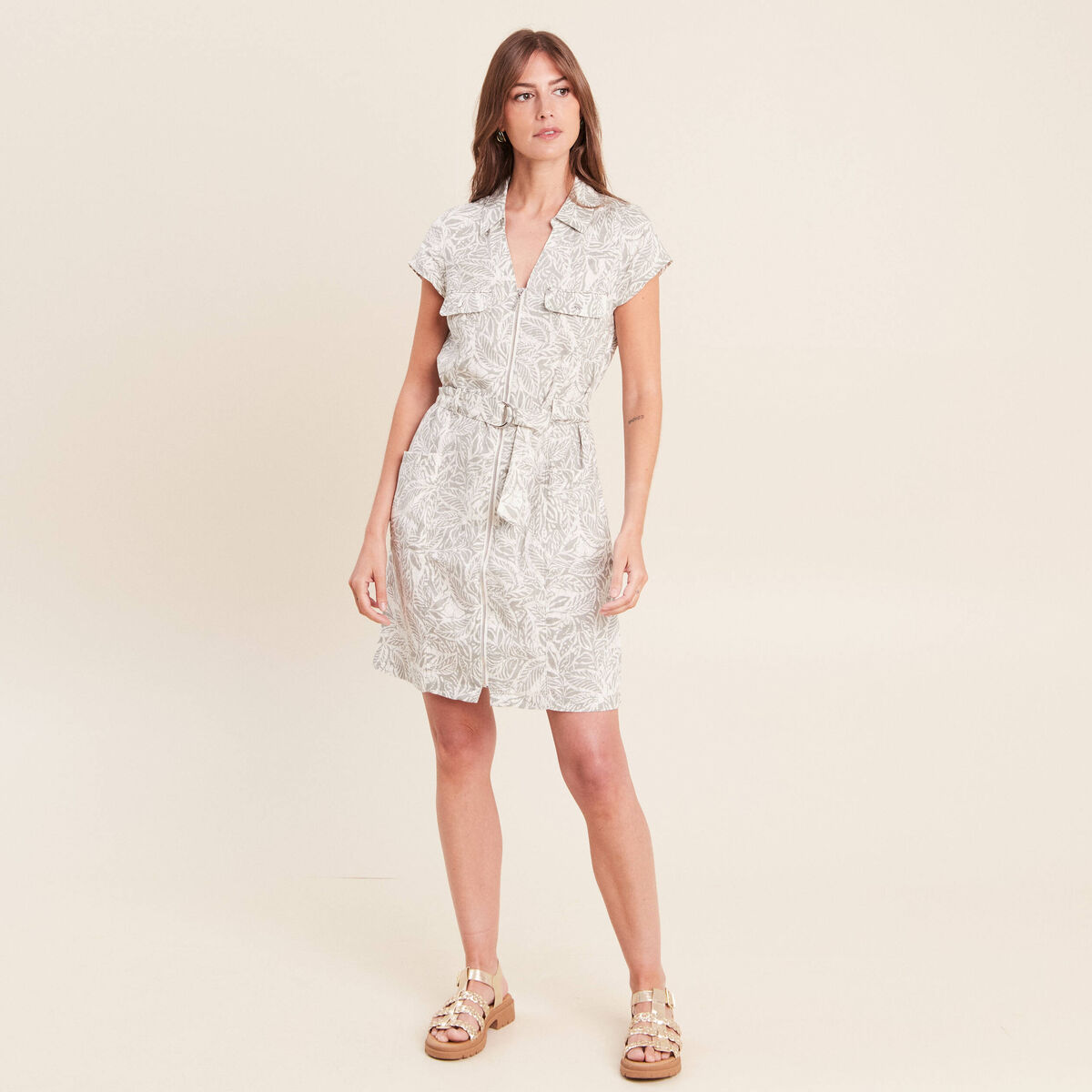 Robe droite zipp&eacute;e gris femme