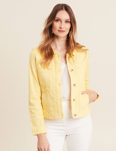 Blouson ajusté boutonné jaune clair femme