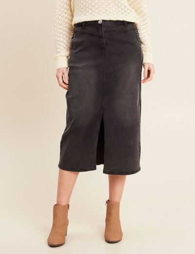 Jupe crayon en jean denim gris femme