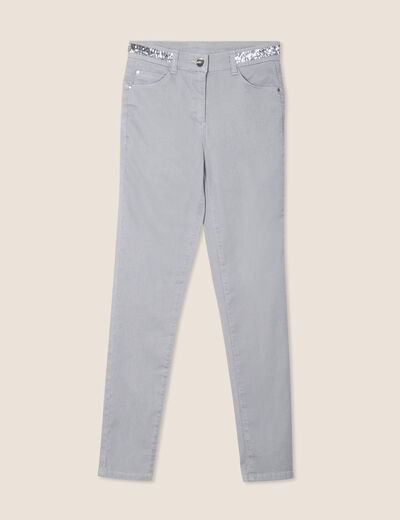 Pantalon ajusté sequins denim gris clair femme
