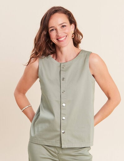 T-shirt r&eacute;versible sans manches gris femme
