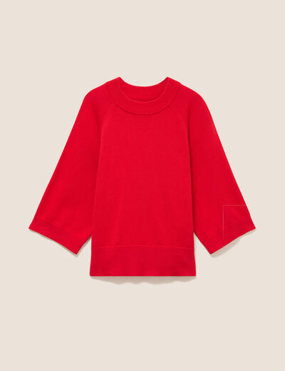 Pull fin col rond manches coudes rouge fluo femme