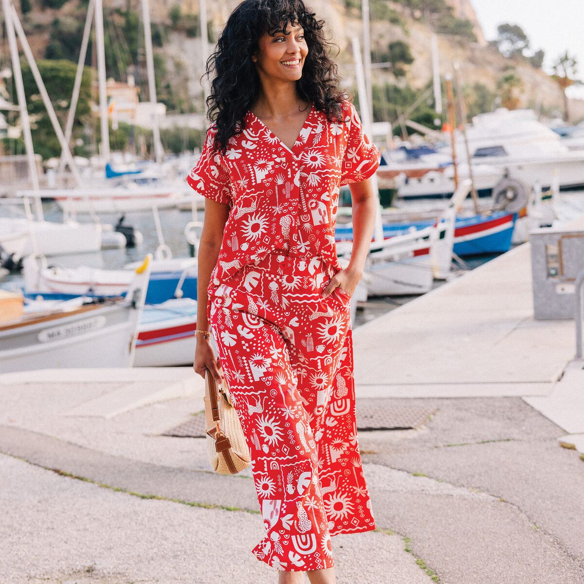 Pantalon fluide7/8ème rouge femme