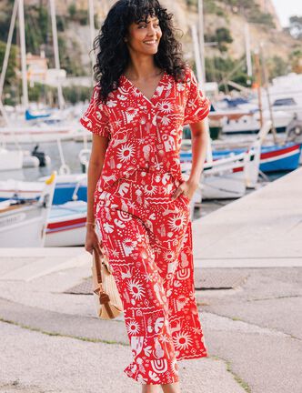 Pantalon fluide7/8&egrave;me rouge femme
