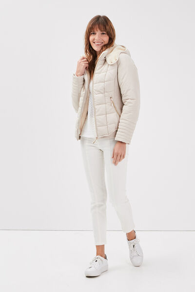 Doudoune courte bimatière creme femme