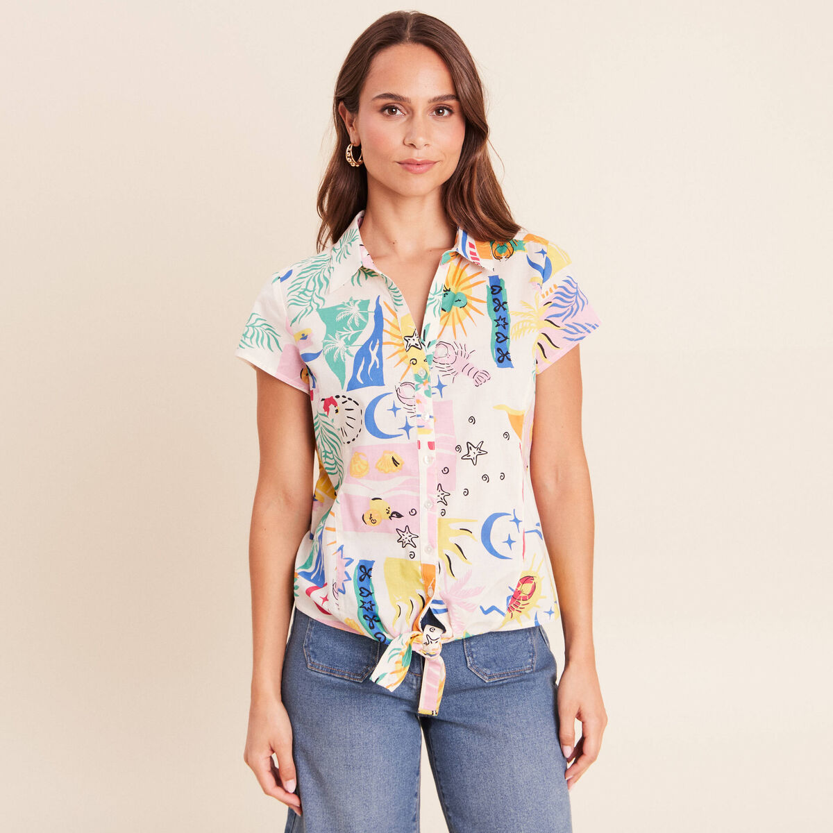 Chemise ajust&eacute;e courte manches courtes multicolore femme