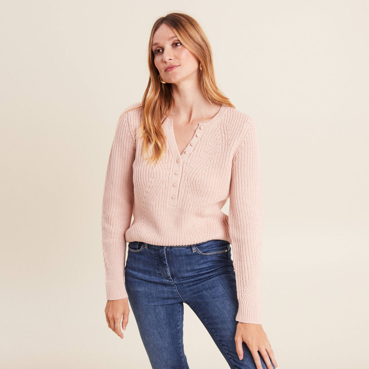 Pull manches longues vieux rose femme